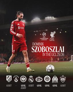 利物浦中场索博欧冠数据：8场贡献4球4助