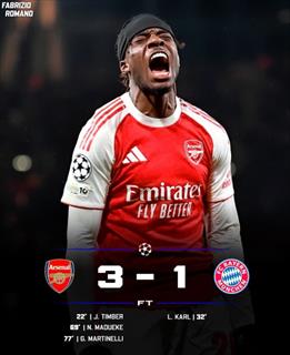 阿森纳欧冠5轮全胜 3-1取胜送拜仁本赛季首败